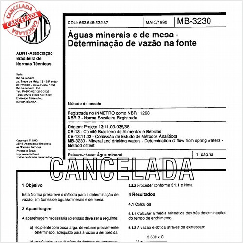 Aguas minerais e de mesa - Determinação de vazão na fonte