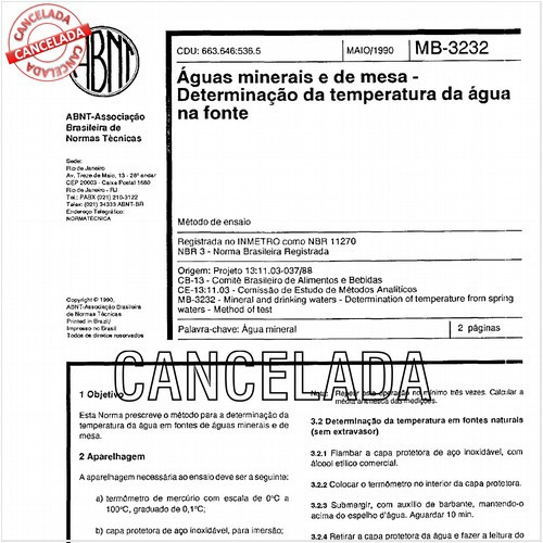 Aguas minerais e de mesa - Determinação da temperatura da água na fonte