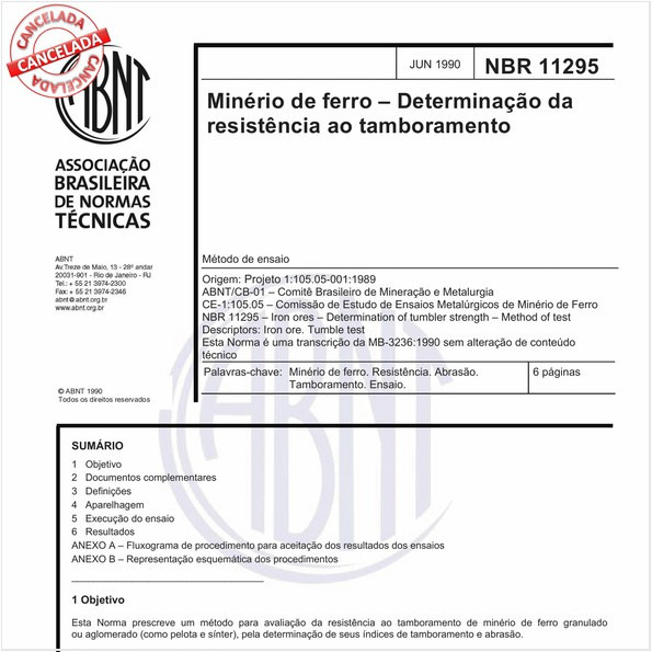 Minério de ferro - Determinação da resistência ao tamboramento
