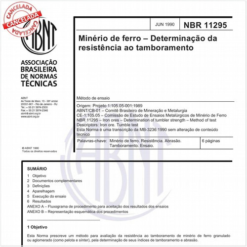 Minério de ferro - Determinação da resistência ao tamboramento