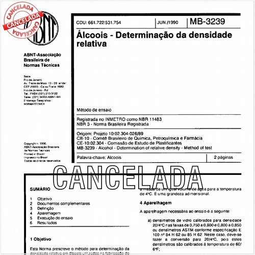 Alcoois - Determinação da densidade relativa