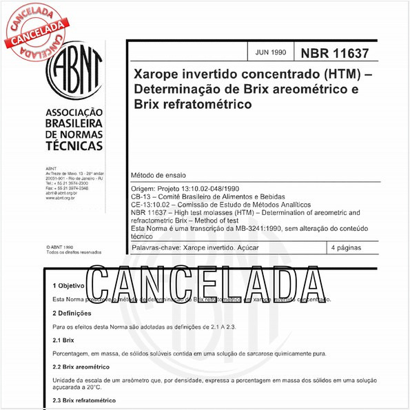 Xarope invertido concentrado (HTM) - Determinação de Brix areométrico e Brix refratométrico