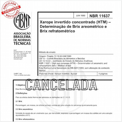 Xarope invertido concentrado (HTM) - Determinação de Brix areométrico e Brix refratométrico