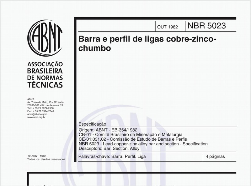 Barra e perfil de ligas cobre-zinco-chumbo