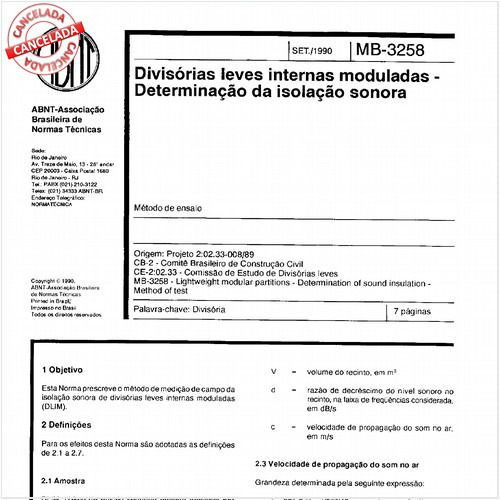 Divisórias leves internas moduladas - Determinação da isolação sonora