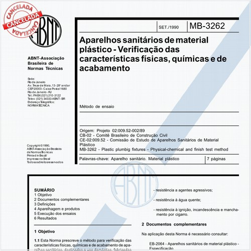 Aparelhos sanitários de material plástico - Verificação das características físicas, químicas e de acabamento