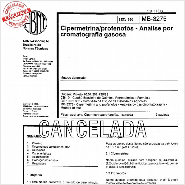 Cipermetrina/profenofós - Análise por cromatografia gasosa