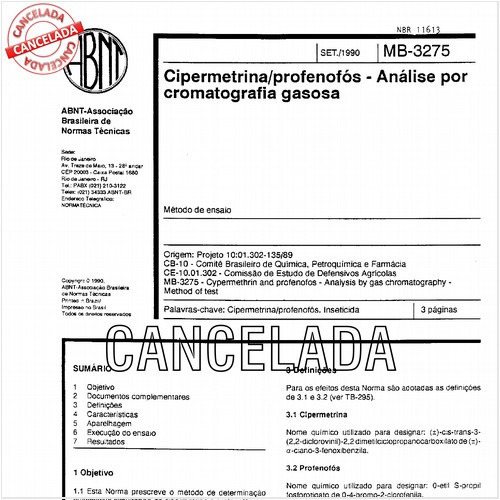 Cipermetrina/profenofós - Análise por cromatografia gasosa