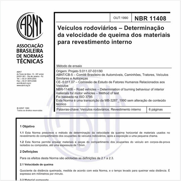 Veículos rodoviários - Determinação da velocidade de queima dos materiais para revestimento interno - Método de ensaio