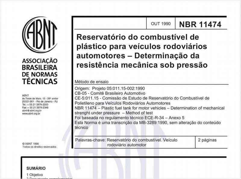 Reservatório do combustível de plástico para veículos rodoviários automotores - Determinação da resistência mecânica sob pressão - Método de ensaio