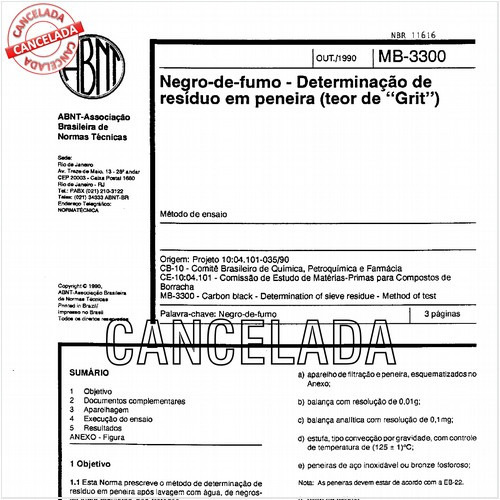 Negro-de-fumo - Determinação de resíduo em peneira (teor de "Grit")