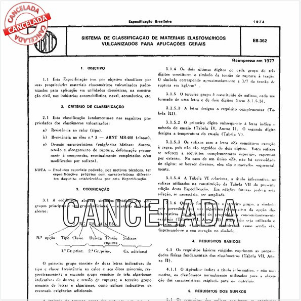 Sistema de classificação de materiais elastoméricos vulcanizados para aplicações gerais