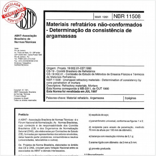 Materiais refratários não-conformados - Determinação da consistência de argamassas