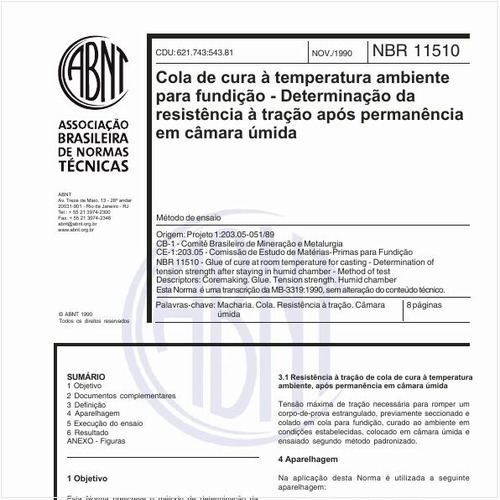 Cola de cura à temperatura ambiente para fundição - Determinação da resistência à tração após permanência em câmara úmida - Método de ensaio