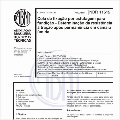 Cola de fixação por estufagem para fundição - Determinação da resistência à tração após permanência em câmara úmida - Método de ensaio