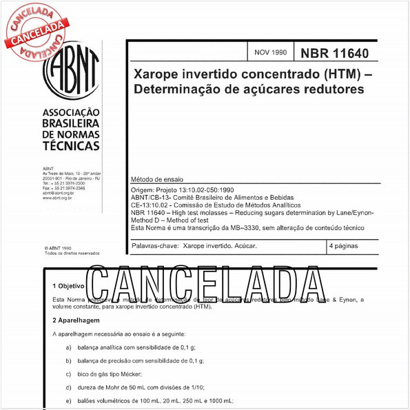 Xarope invertido concentrado (HTM) - Determinação de açúcares redutores
