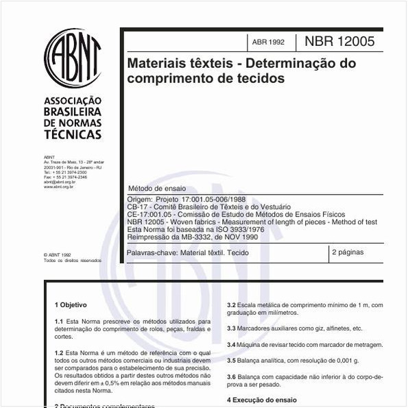Materiais têxteis - Determinação do comprimento de tecido - Método de ensaio