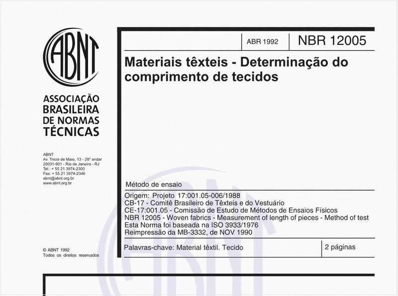 Materiais têxteis - Determinação do comprimento de tecido - Método de ensaio