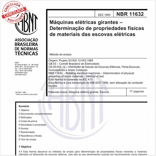 Máquinas elétricas girantes - Determinação de propriedades físicas de materiais das escovas elétricas