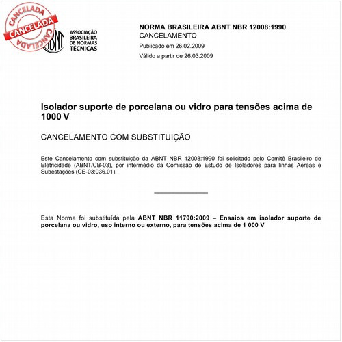 Isolador suporte de porcelana ou vidro para tensões acima de 1000 V