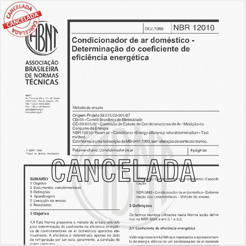 Condicionador de ar doméstico - Determinação do coeficiente de eficiência energética