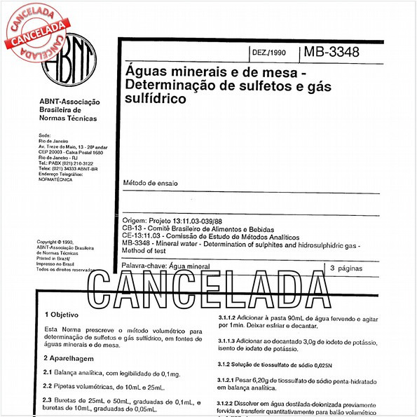 Aguas minerais e de mesa - Determinação de sulfetos e gás sulfídrico