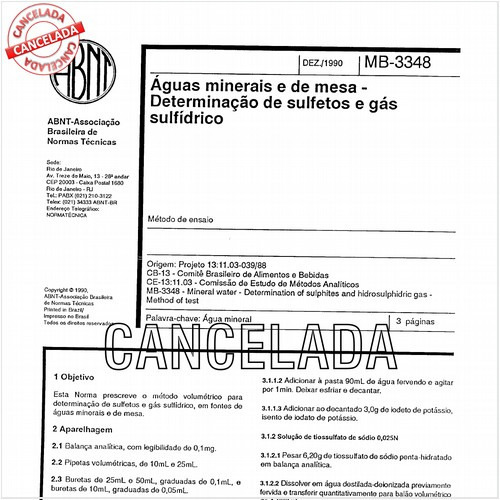 Aguas minerais e de mesa - Determinação de sulfetos e gás sulfídrico
