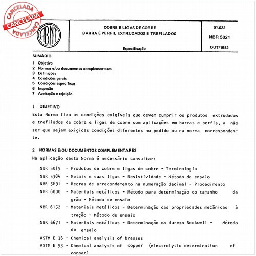Cobre e ligas de cobre - Barra e perfil extrudados e trefilados