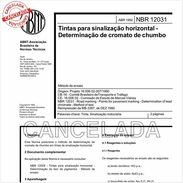Tintas para sinalização horizontal - Determinação de cromato de chumbo