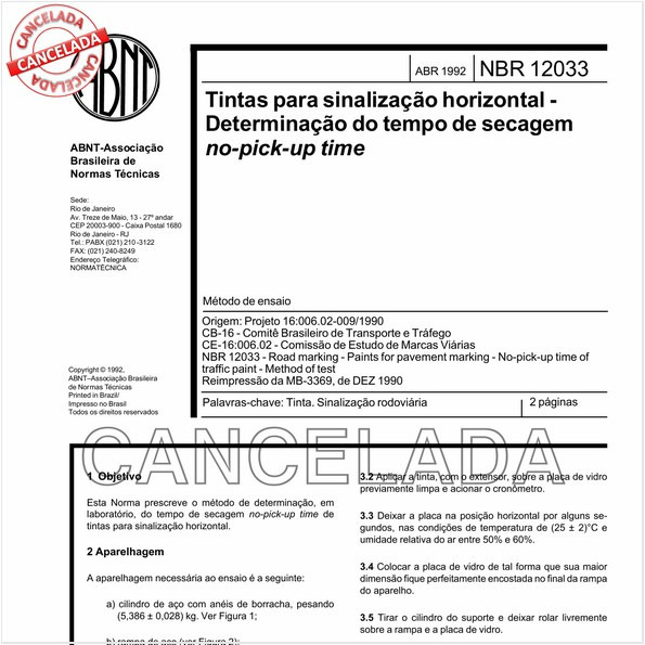 Tintas para sinalização horizontal - Determinação do tempo de secagem no-pick-up time