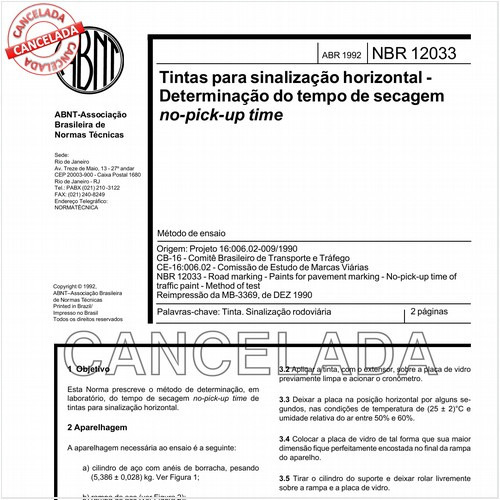 Tintas para sinalização horizontal - Determinação do tempo de secagem no-pick-up time