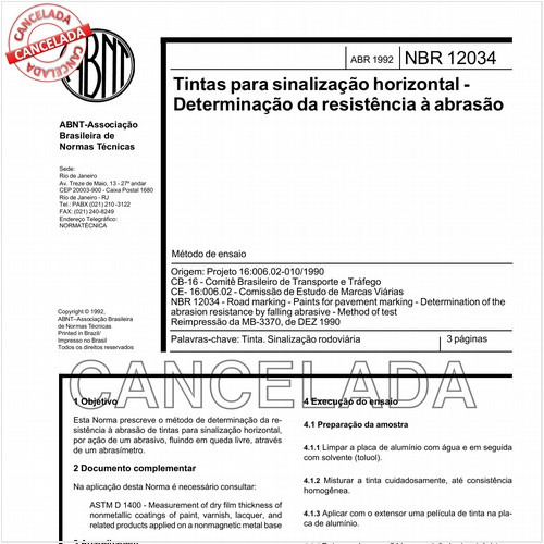 Tintas para sinalização horizontal - Determinação da resistência à abrasão