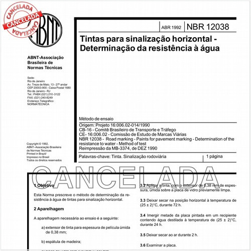 Tintas para sinalização horizontal - Determinação da resistência à água