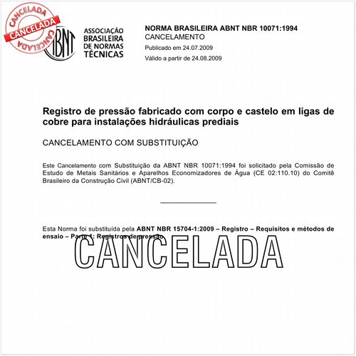 Registro de pressão fabricado com corpo e castelo em ligas de cobre para instalações hidráulicas prediais