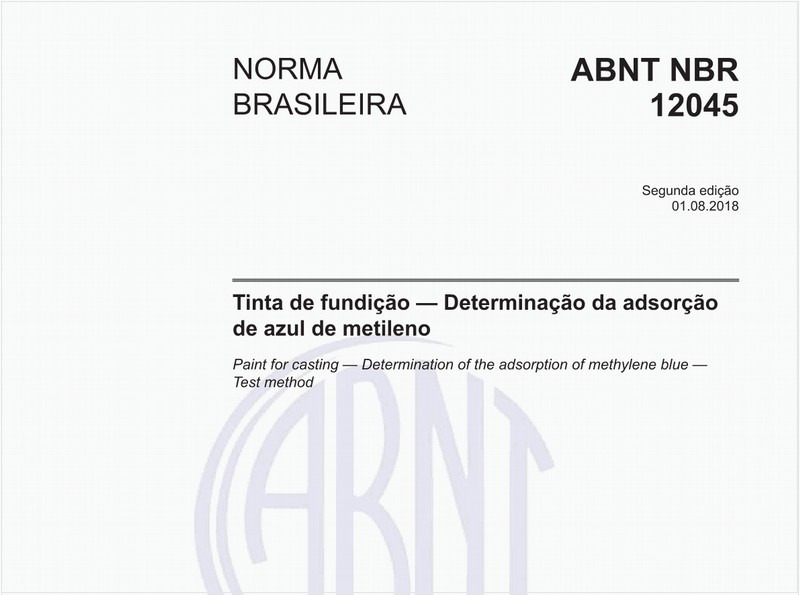 Tinta de fundição - Determinação da adsorção de azul de metileno