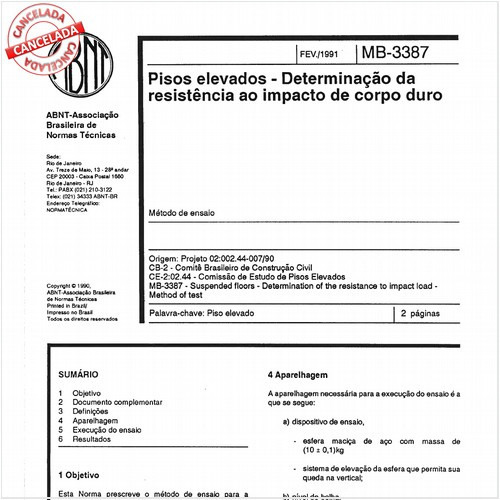 Pisos elevados - Determinação da resistência ao impacto de corpo duro