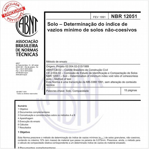 Solo - Determinação do índice de vazios mínimos de solos não-coesivos