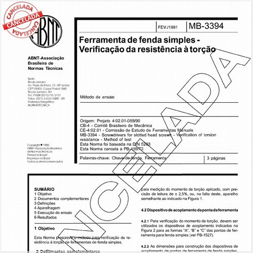 Ferramenta de fenda simples - Verificação da resistência à torção