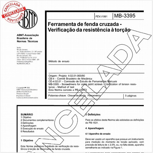 Ferramenta de fenda cruzada - Verificação da resistência à torção