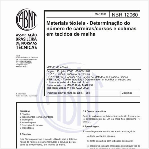 Materiais têxteis - Determinação do número de carreiras/cursos e colunas em tecidos de malha - Metodo de ensaio