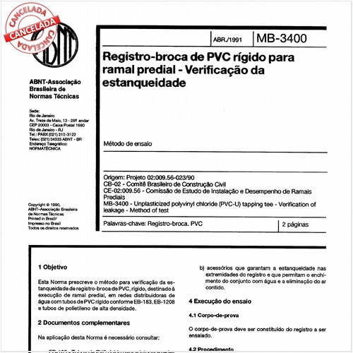 Registro-broca de PVC rígido para ramal predial - Verificação da estanqueidade