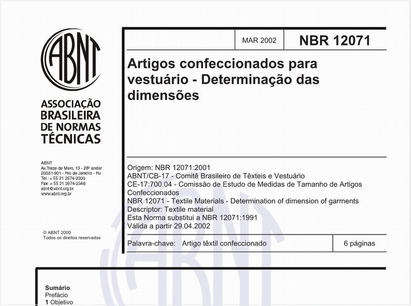 Artigos confeccionados para vestuário - Determinação das dimensões