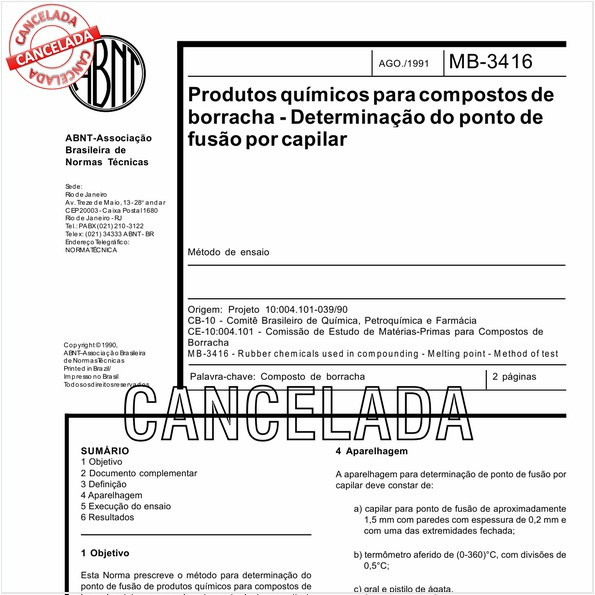 Produtos químicos para compostos de borracha - Determinação do ponto de fusão por capilar
