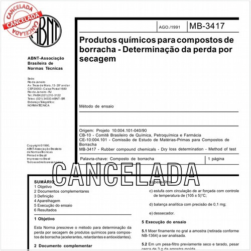 Produtos químicos para compostos de borracha - Determinação da perda por secagem