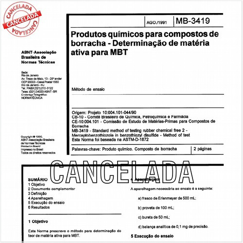 Produtos químicos para compostos de borracha - Determinação de matéria ativa para MBT