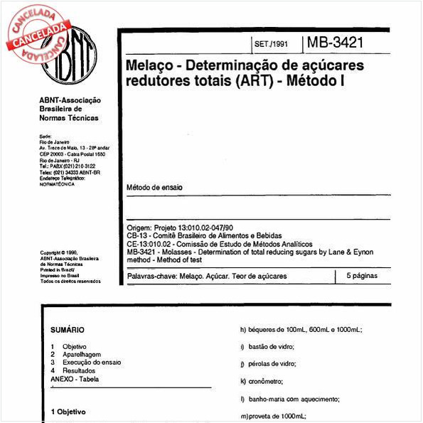 Melaço - Determinação de açúcares redutores totais (ART) - Método I