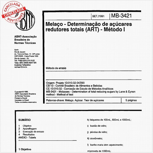Melaço - Determinação de açúcares redutores totais (ART) - Método I