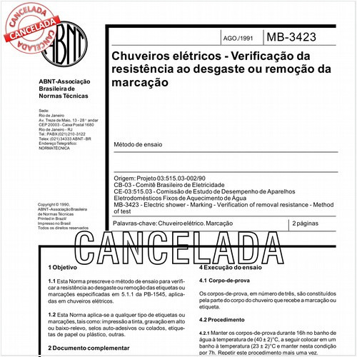 Chuveiros elétricos - Verificação da resistência ao desgaste ou remoção da marcação
