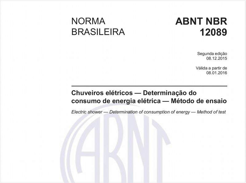 Chuveiros elétricos - Determinação do consumo de energia elétrica - Método de ensaio