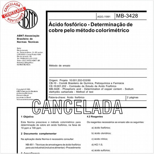 Acido fosfórico - Determinação de cobre pelo método colorimétrico